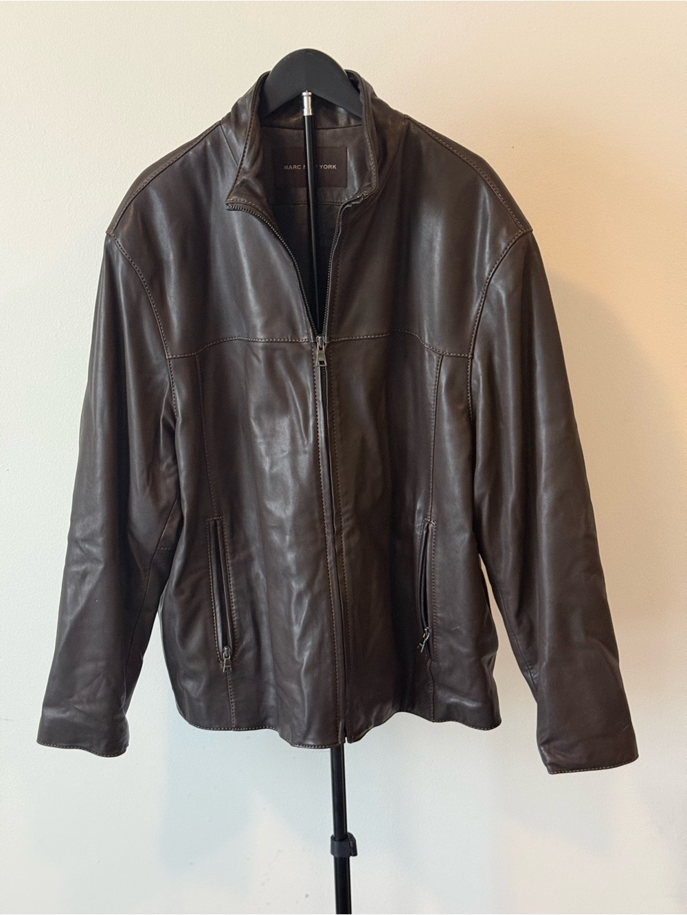 Marc New York Men’s Brown Leather Jacket Size XL Full Zip Genuine Leather